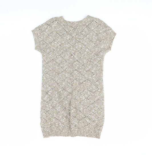 Massimo Dutti Girls Beige Argyle Knit Dress V-Neck 5-6 Years