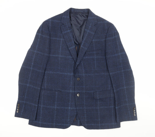 Moss Men's Blue Check Blazer, Size 44R, Slim Fit