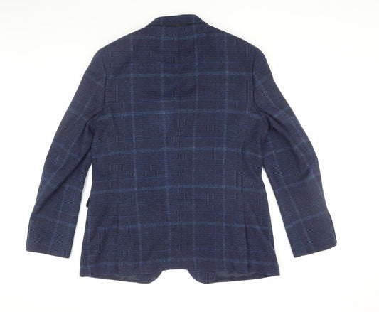 Moss Men's Blue Check Blazer, Size 44R, Slim Fit