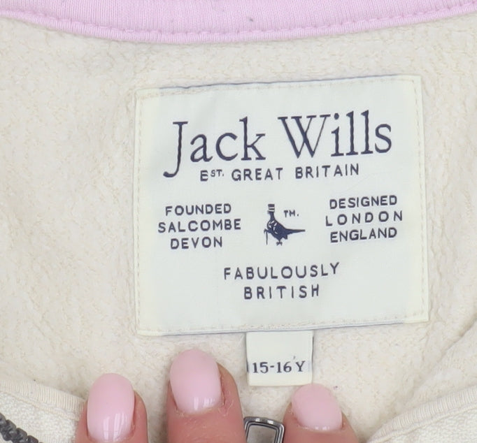 Jack Wills Teen Beige Logo Pullover Hoodie Size 16