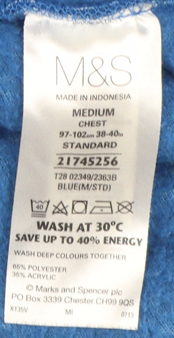 Marks and Spencer Men's Blue 1/2 Zip Sweatshirt - Medium