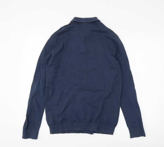 Linea Men's Blue Collared Pullover Jumper M