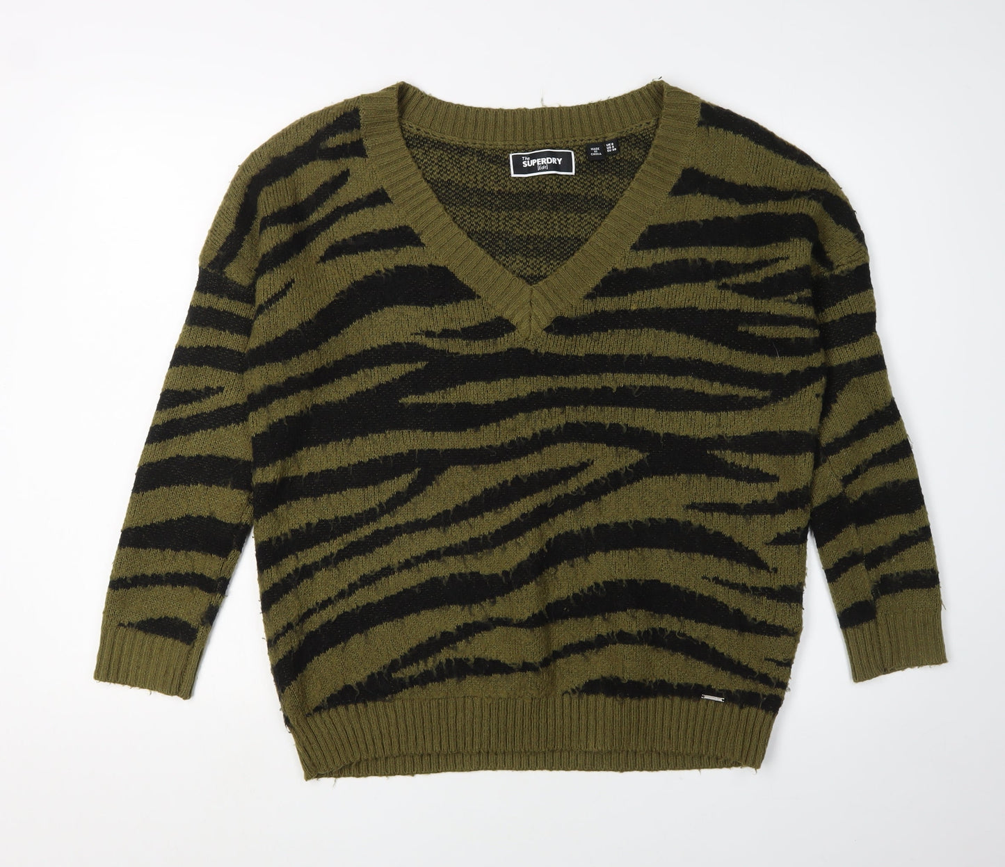Superdry Women’s Green V-Neck Pullover Jumper Size 8