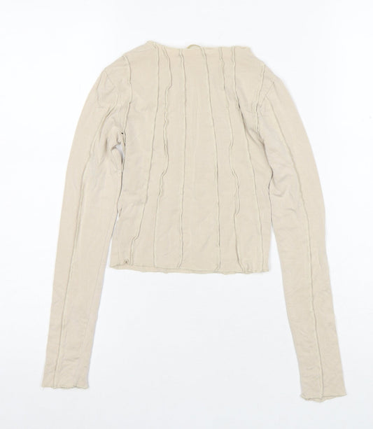 Womens UK Size S Pull&Bear Beige Cotton Blouse
