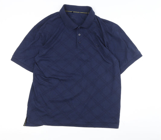 Dunlop Men's Blue Check Polo Shirt Short Sleeve Size L