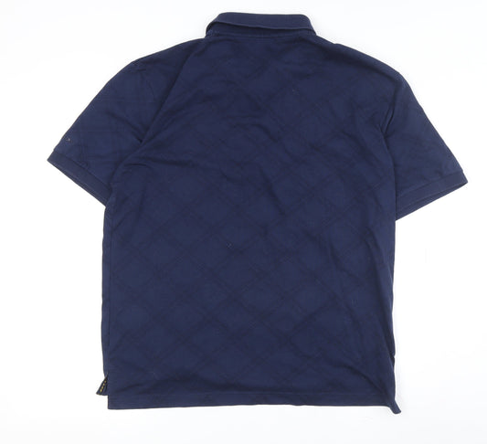 Dunlop Men's Blue Check Polo Shirt Short Sleeve Size L