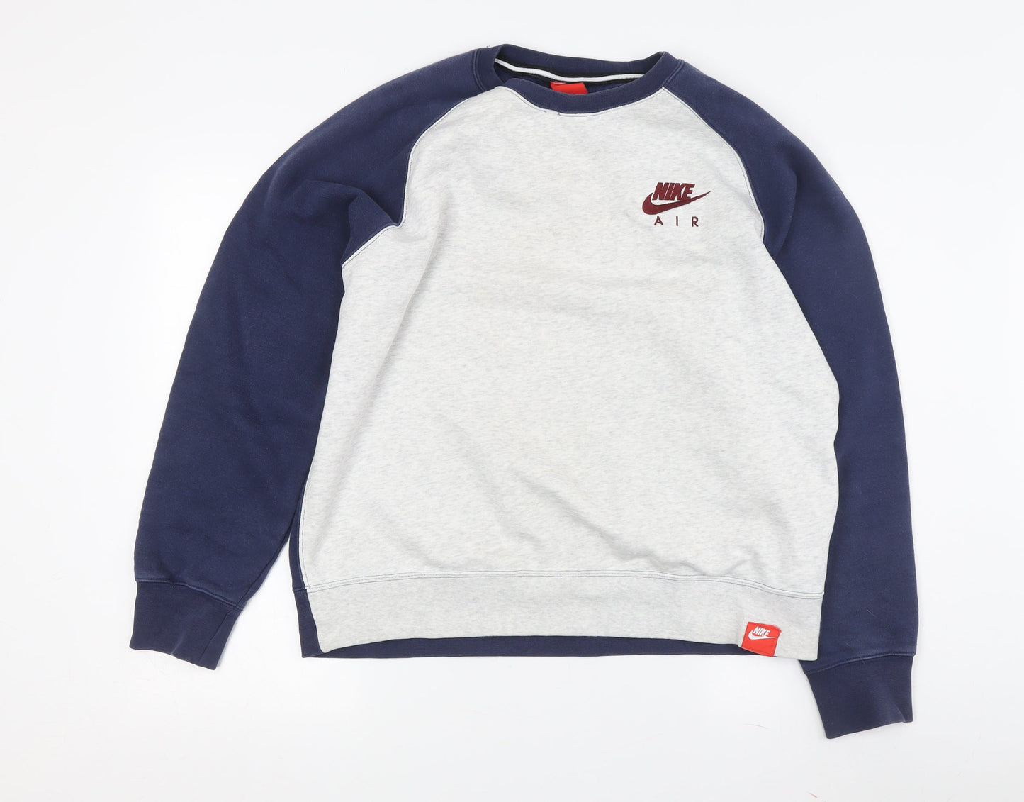 Nike Men's Grey and Blue Logo Sweatshirt Large