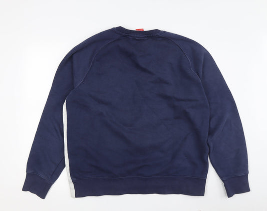 Nike Men's Grey and Blue Logo Sweatshirt Large