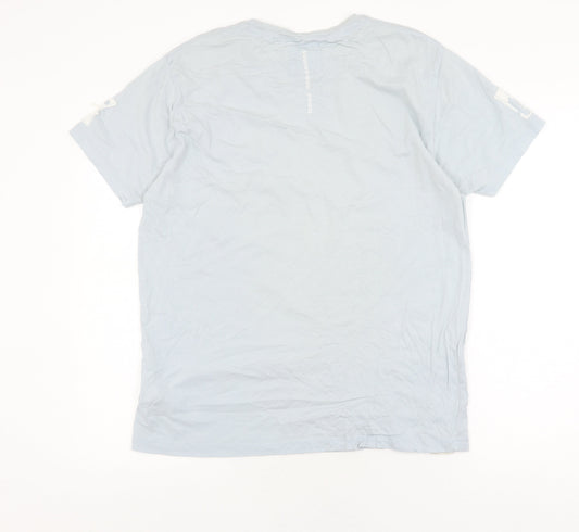 FCUK Men's Blue L T-Shirt, Cotton Crew Neck Short Sleeve