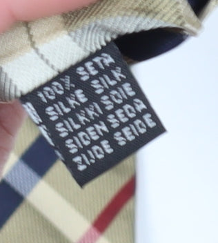 Brand and care label for Van Gils Men's Beige Plaid Designer Silk Tie