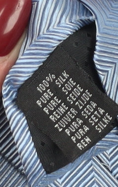 Brand and care label for Van Gils Men's Blue Silk Herringbone Designer Tie