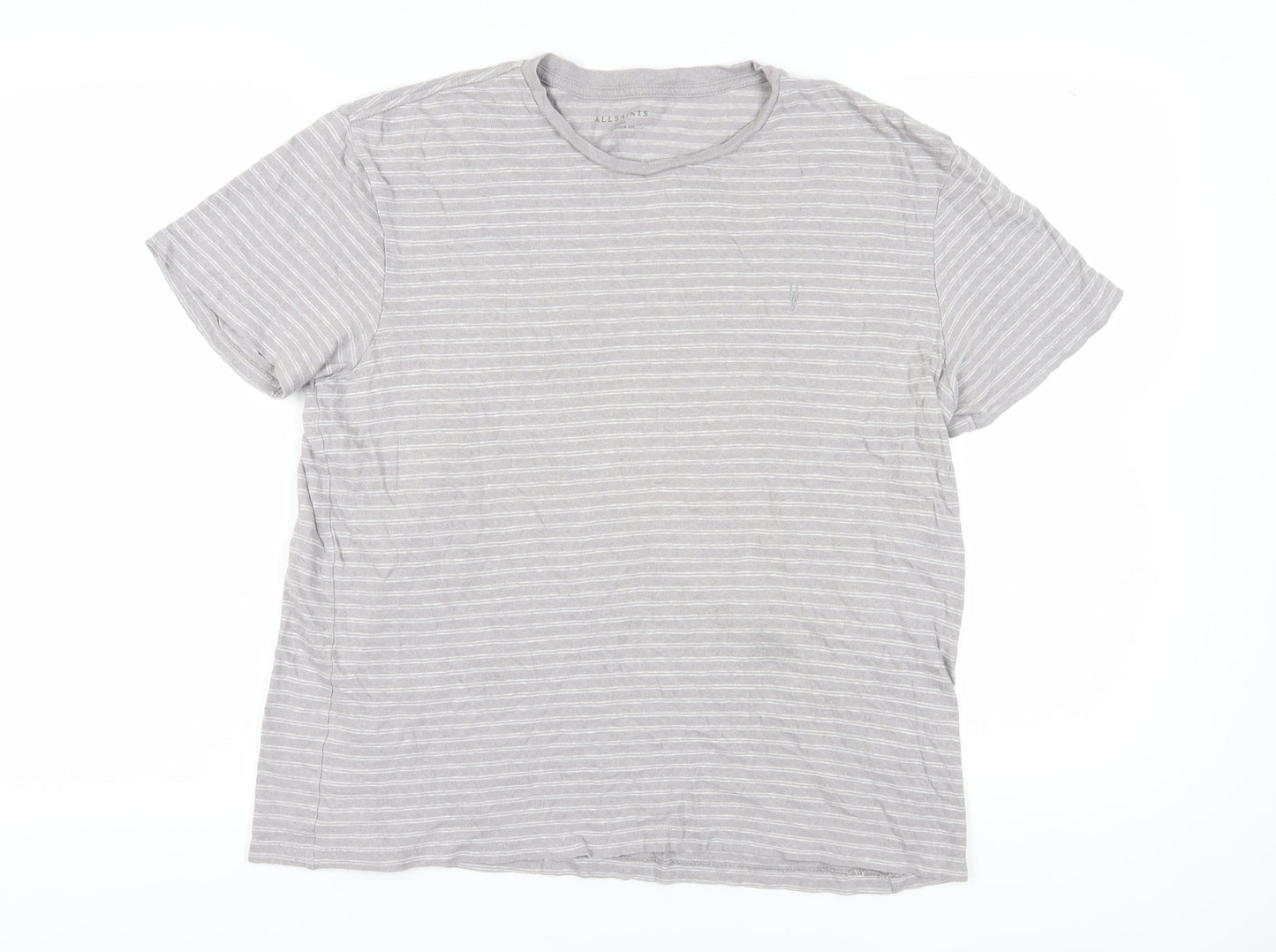 AllSaints Men's Grey Striped Cotton T-Shirt Size S