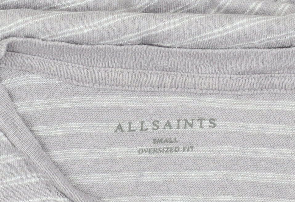 AllSaints Men's Grey Striped Cotton T-Shirt Size S