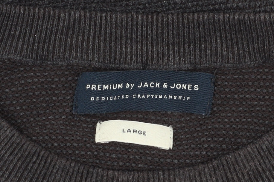 Jack & Jones Men Grey Cotton Pullover Jumper L