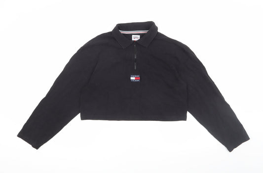 Tommy Jeans Women's Black Cropped Polo, M, Elegant Style