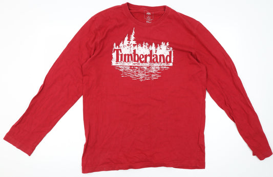 Timberland Men's Red Long Sleeve Cotton T-Shirt S