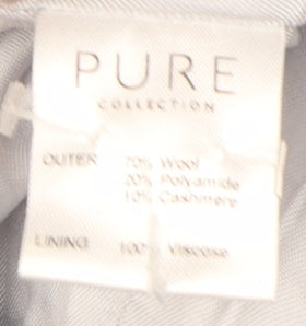 Brand and care label for Pure Collection Women's Blue Long Wool Coat, size 10