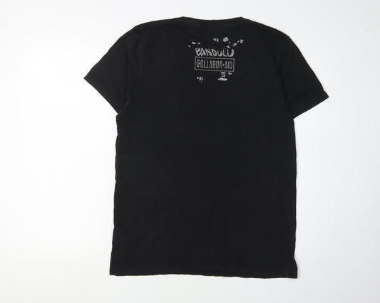 Collabor + Aid Men's Black M T-Shirt, Solid Crew Neck