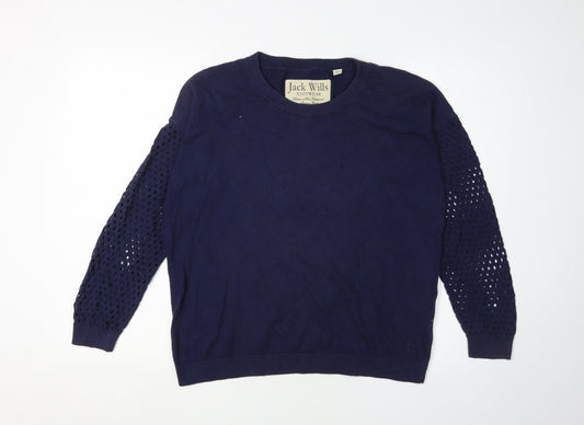 Womens UK 14 Regular Jack Wills Blue Pullover Open-Knit