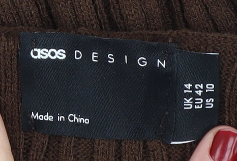 Brand and care label for ASOS DESIGN Women's Brown Knit Jumper, size 14