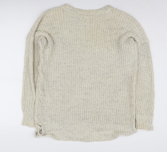 Hollister Women's Ivory Chunky-Knit Pullover Jumper