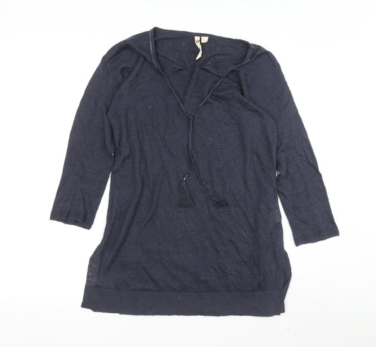 White Stuff Women's Blue Wool Tunic Jumper, Size 8, V-Neck