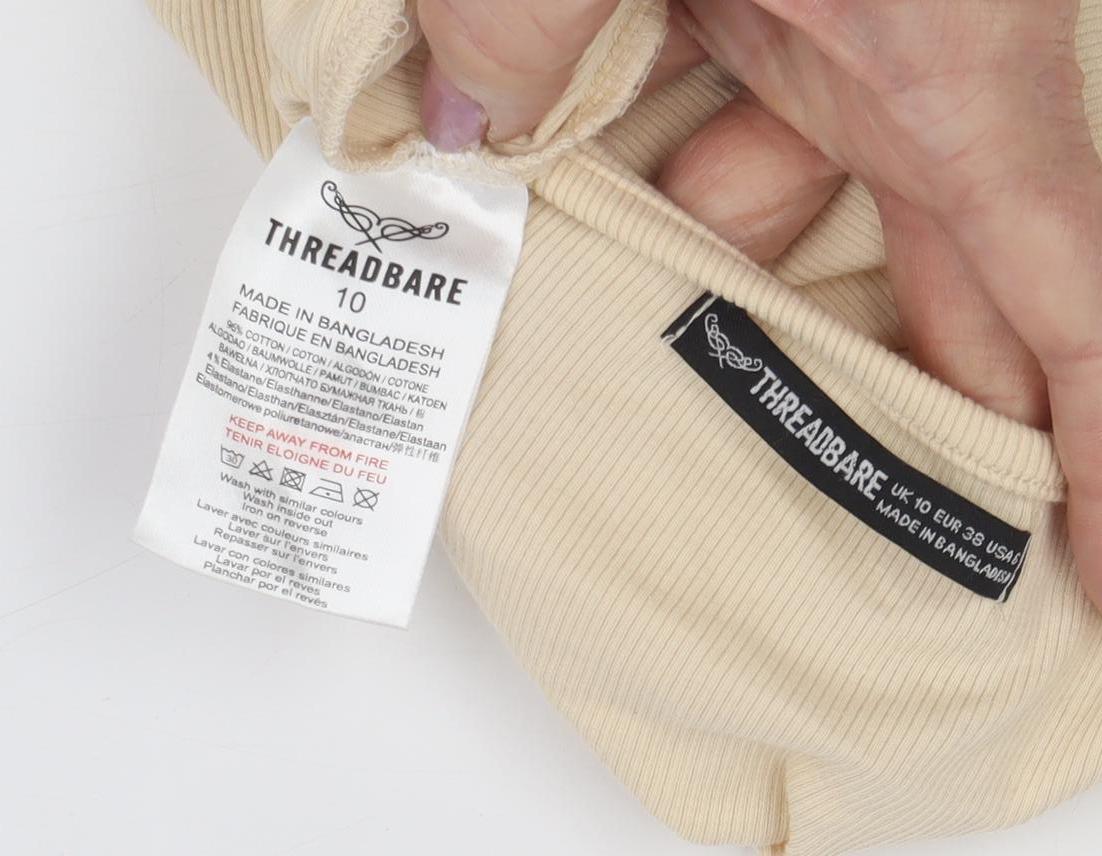 Threadbare Women's Beige V-Neck Basic T-Shirt Size 10