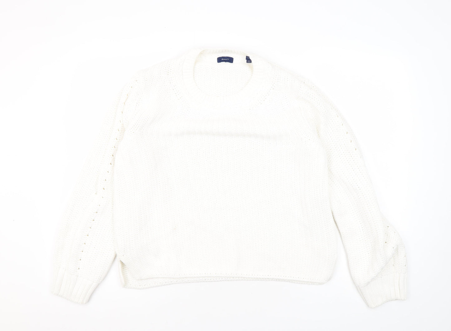 GANT Women’s White Chunky-Knit Cotton Pullover - Large
