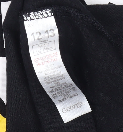 Close-up detail of George girls’ black pudsey t-shirt 12-13 years casual style