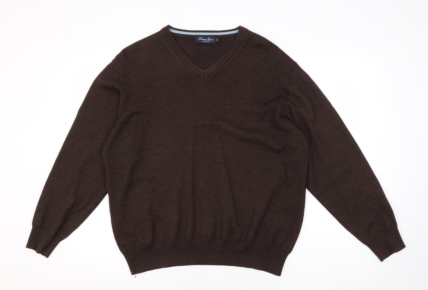 Racing Green Men's Brown V-Neck Pullover Jumper L