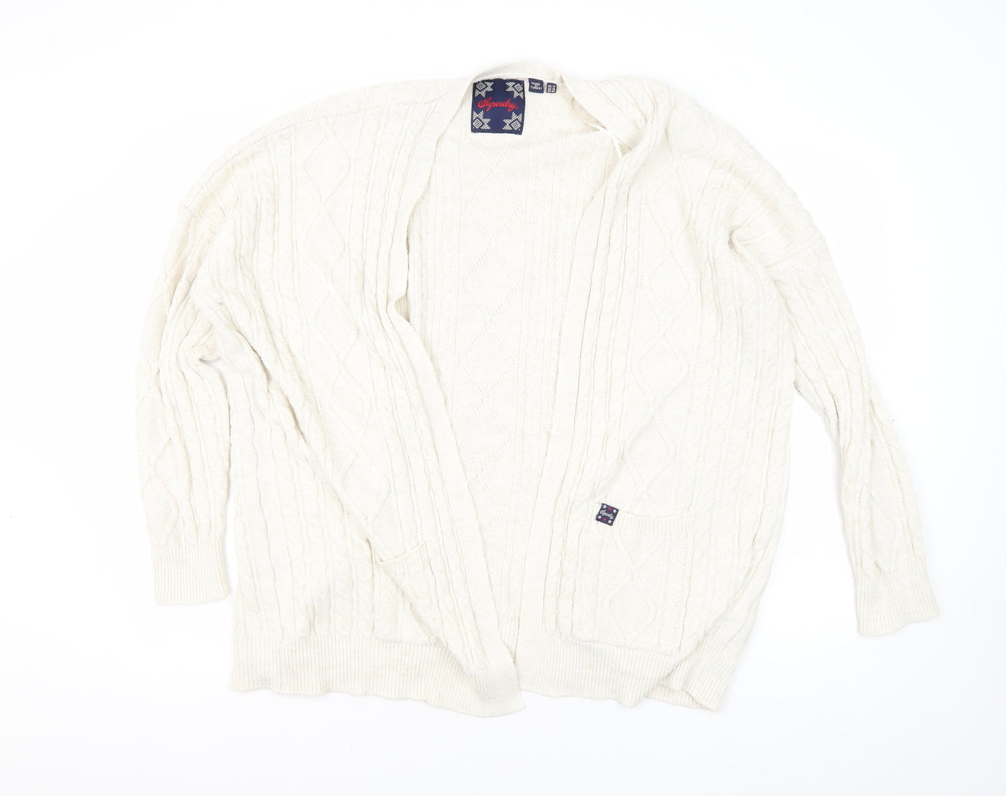 Superdry Women's Ivory Cable-Knit Cardigan Size 14