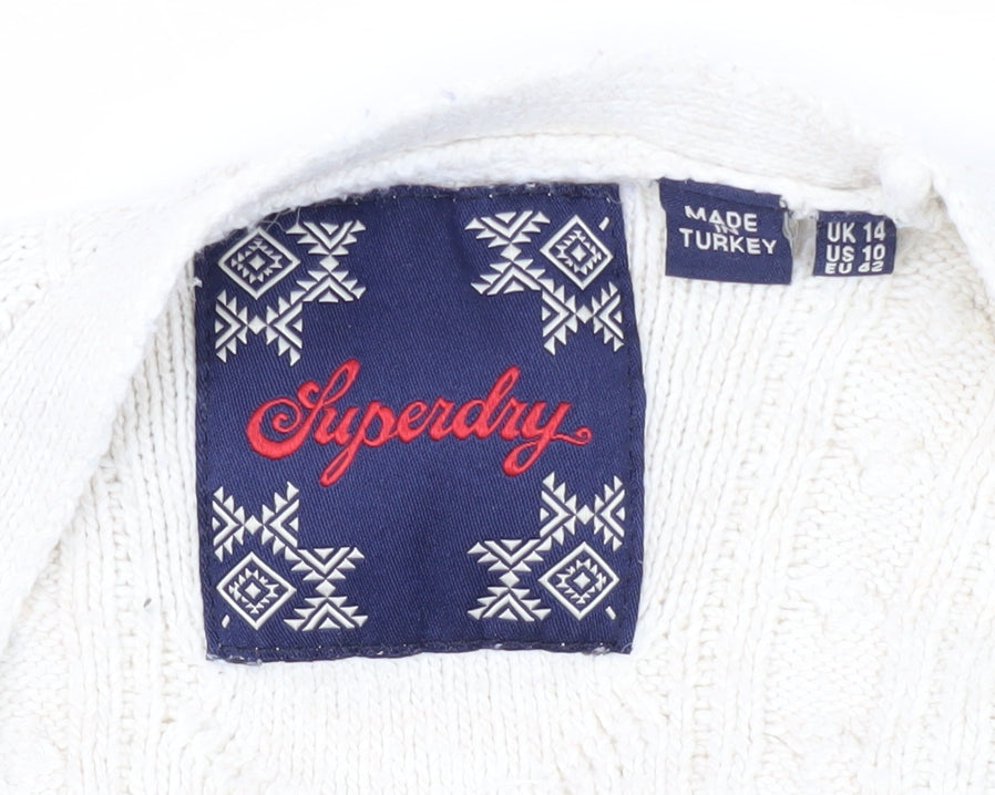 Superdry Women's Ivory Cable-Knit Cardigan Size 14