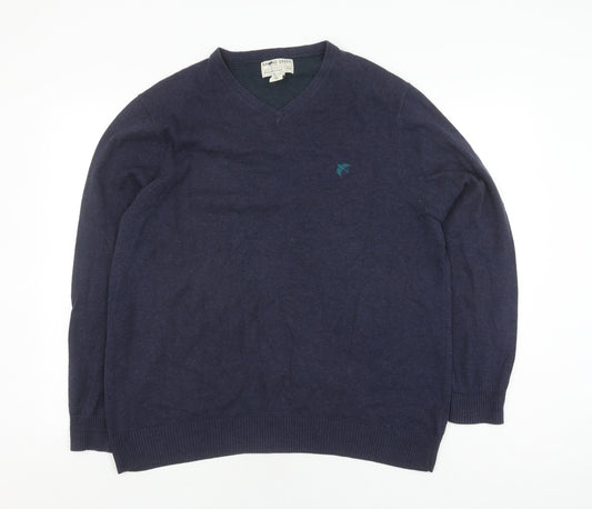 Racing Green Men's Blue XL V-Neck Cotton Pullover