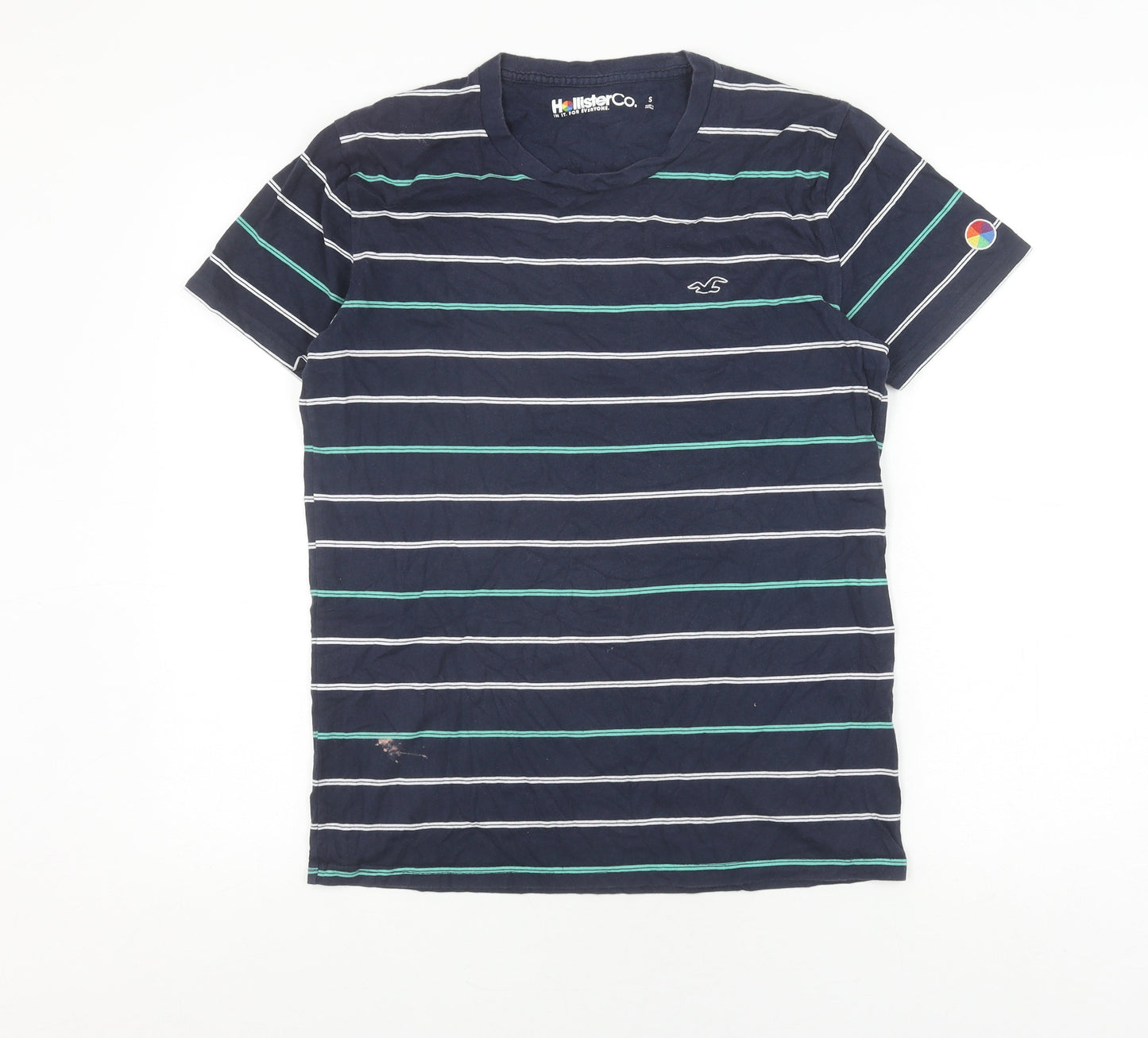 Hollister Men's Blue Striped Crew Neck T-Shirt Size S