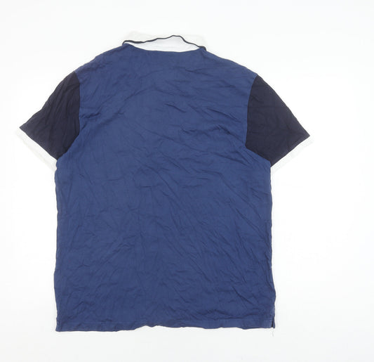 Jasper Conran Men's Blue Polo Shirt, L, Colourblock, Casual