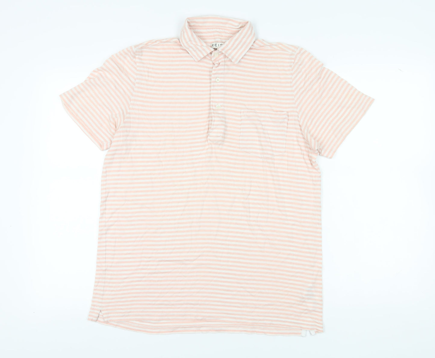 Reiss Women's Pink Striped Polo Shirt Size L