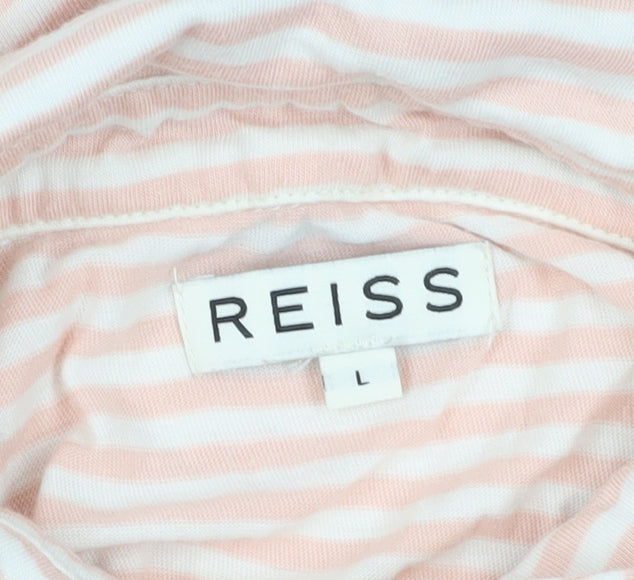 Reiss Women's Pink Striped Polo Shirt Size L
