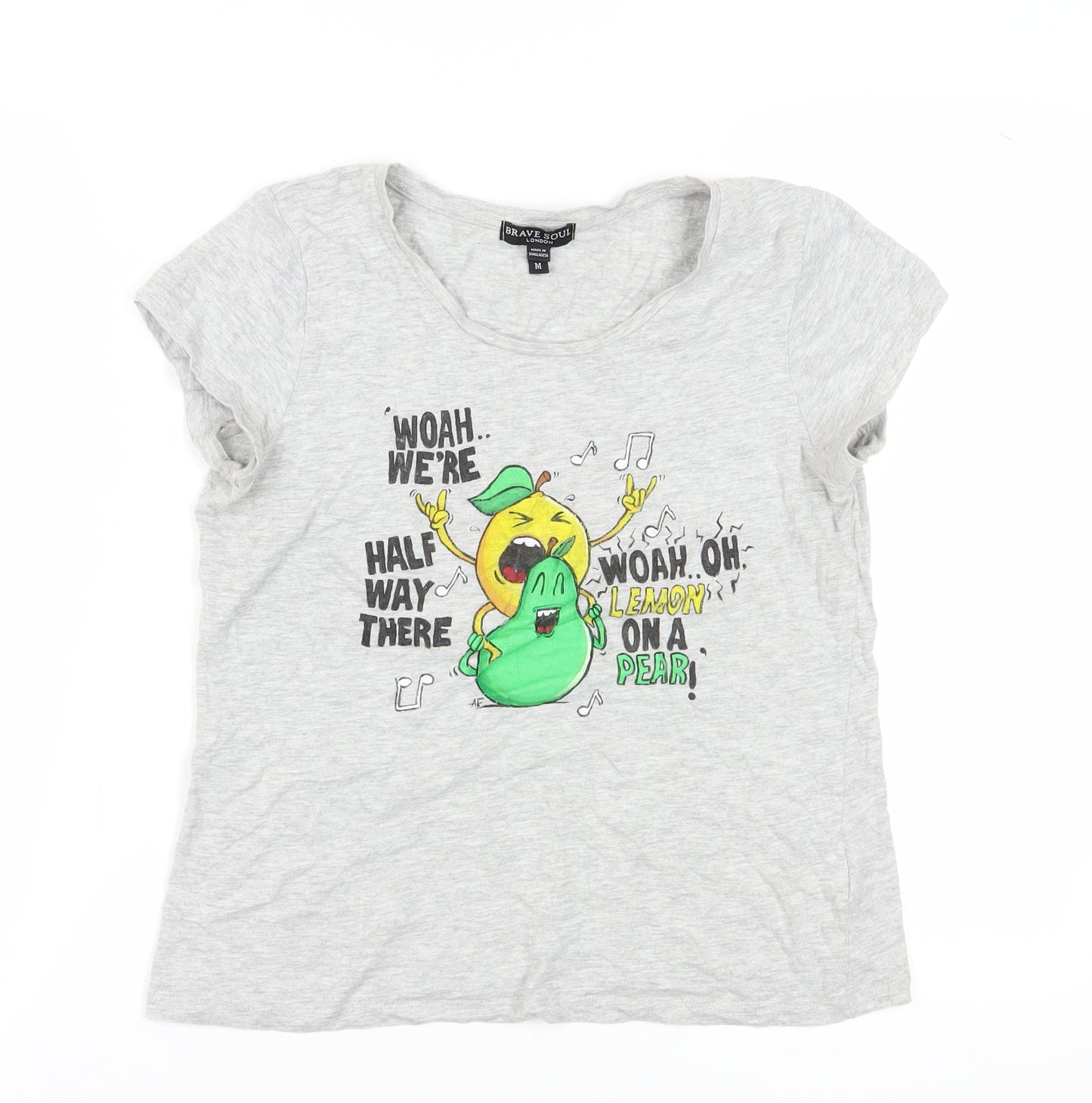 Brave Soul Women's Grey T-Shirt M Casual Fun Design