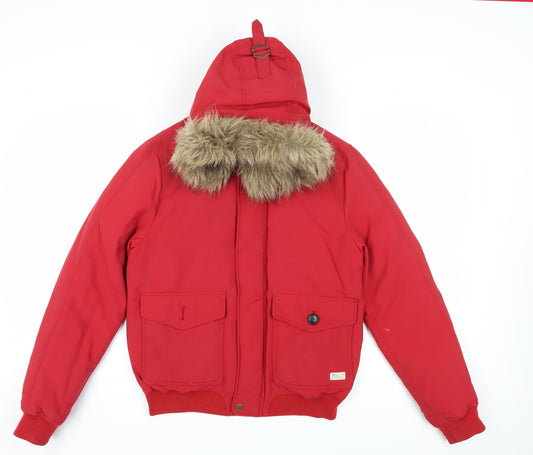 Jack Wills Men’s XS Red Bomber Jacket with Fur Trim