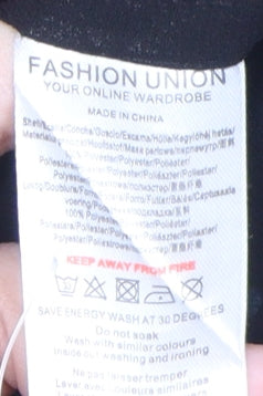 Brand and care label for Fashion Union Women's Petite Black Blue Geometric Pencil Skirt