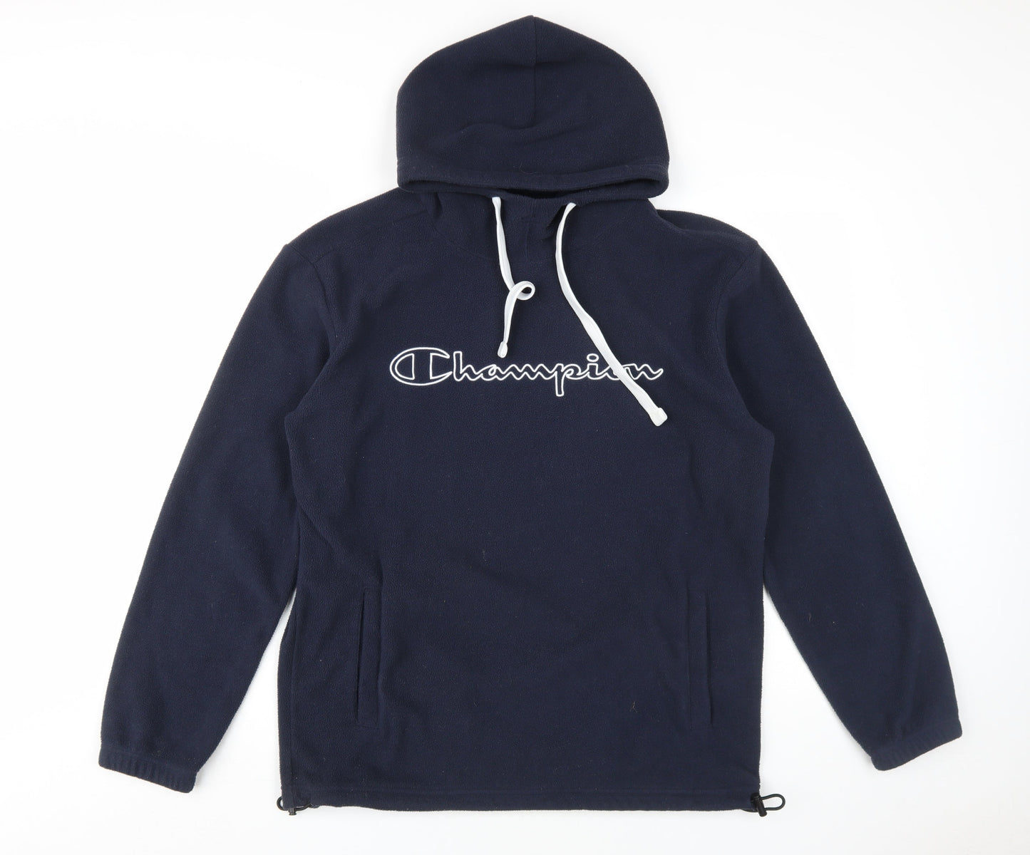 Champion Men's Blue Pullover Hoodie with Logo - Size S