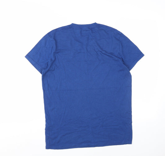 Hollister Men's Blue V-Neck T-Shirt - Size S, Cotton Blend