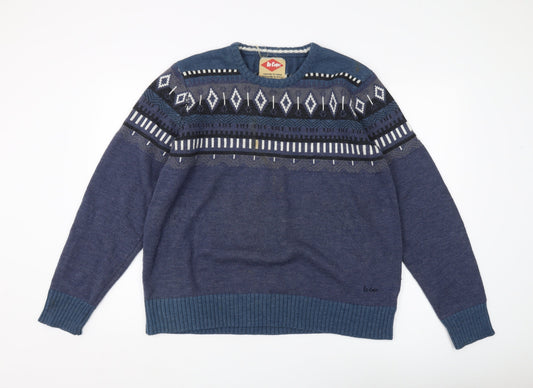 Additional front view of Lee Cooper Men's Blue Geometric Knit Pullover - XL