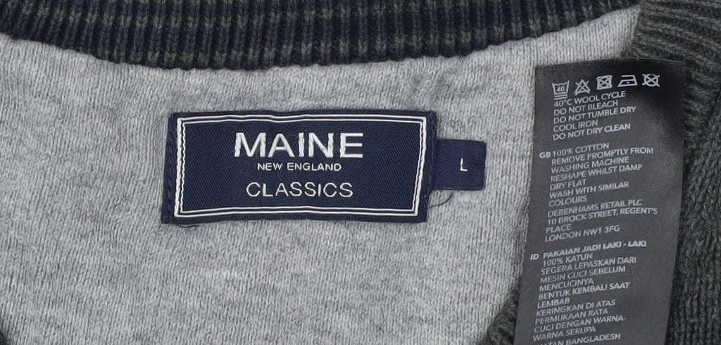 Close-up detail of Maine New England Men's Grey V-Neck jumper L