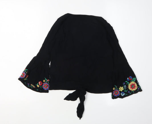 Hollister Women's Black Embroidered Bohemian Blouse, S