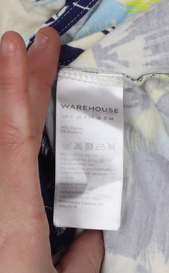 Warehouse Women's Multicoloured Floral Wrap Dress Size 8