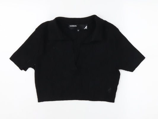 Kangol Women's Black Collared Jumper, UK 14, Casual Knit