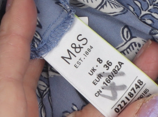 Marks and Spencer Women's Floral Blue Button-Up Shirt