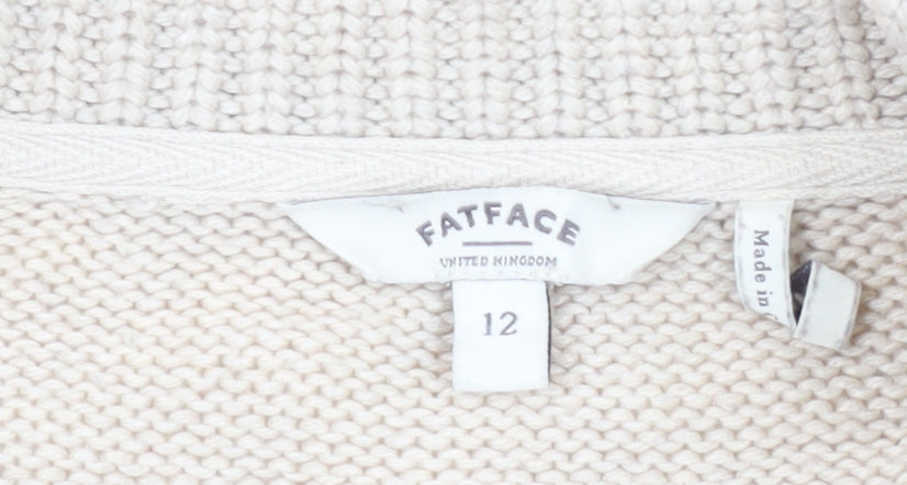 Womens UK 12 Regular FatFace Beige Cardigan Cable-Knit