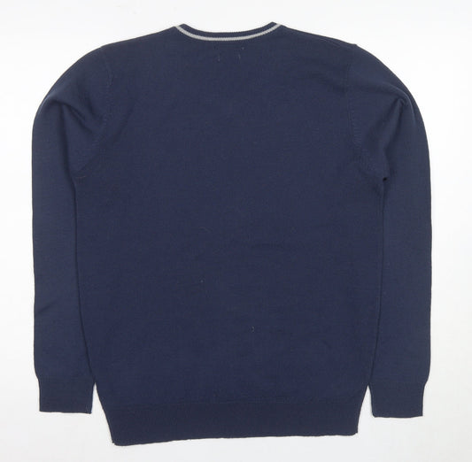 Il Gufo Men's Blue V-Neck Pullover Jumper M